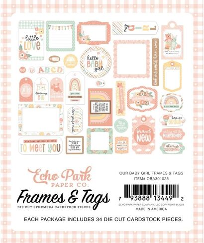 Echo Park Paper Collection Bundle: Our Baby Girl Ephemera + Our Baby Girl Frames & Tags Ephemera in Saudi Arabia