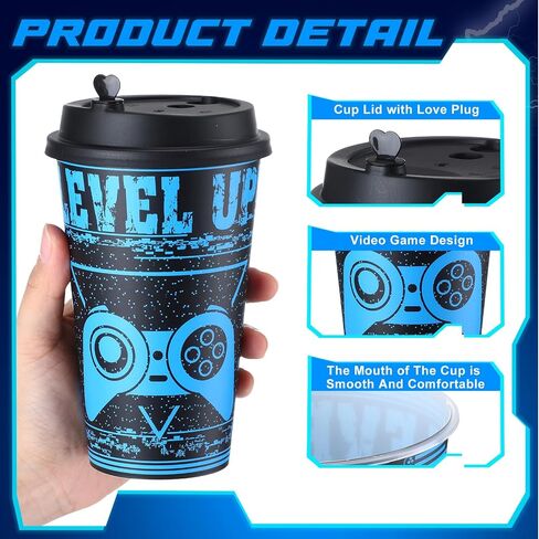 36 Pcs 16 oz Video Game Plastic Cups Video Game Party Favors Plastic Drinking Cups with Lids Plugs Gaming Birthday Party Supplies for Girls Boys Video Game Party Decorations in Saudi Arabia