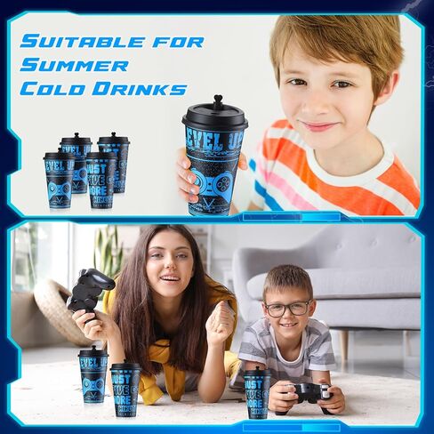 36 Pcs 16 oz Video Game Plastic Cups Video Game Party Favors Plastic Drinking Cups with Lids Plugs Gaming Birthday Party Supplies for Girls Boys Video Game Party Decorations in Saudi Arabia