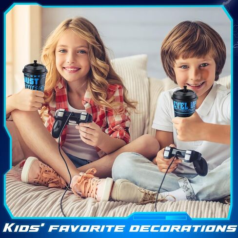 36 Pcs 16 oz Video Game Plastic Cups Video Game Party Favors Plastic Drinking Cups with Lids Plugs Gaming Birthday Party Supplies for Girls Boys Video Game Party Decorations in Saudi Arabia