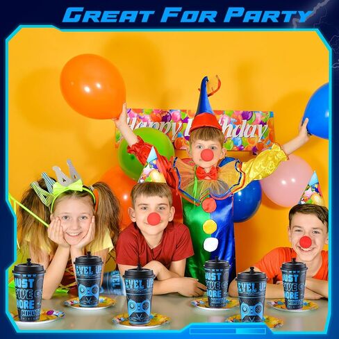 36 Pcs 16 oz Video Game Plastic Cups Video Game Party Favors Plastic Drinking Cups with Lids Plugs Gaming Birthday Party Supplies for Girls Boys Video Game Party Decorations in Saudi Arabia