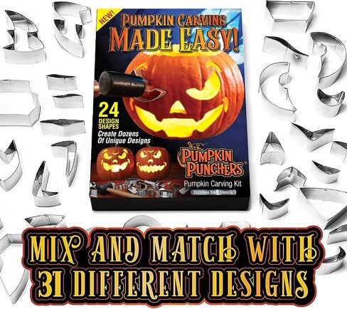 Pumpkin carving kit for kids | Pumpkin carving tools | Pumpkin carving stencils | Pumpkin carver kit | safe pumpkin tools (24 pieces) in Saudi Arabia