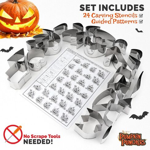 Pumpkin carving kit for kids | Pumpkin carving tools | Pumpkin carving stencils | Pumpkin carver kit | safe pumpkin tools (24 pieces) in Saudi Arabia