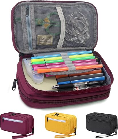 Pencil Case, Chasechic Large Pen Pouch Holder with Double Zipped Compartment and Wristlet for School Office Yellow in Saudi Arabia