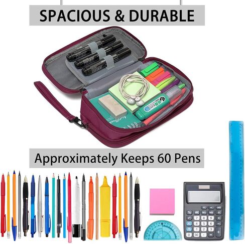 Pencil Case, Chasechic Large Pen Pouch Holder with Double Zipped Compartment and Wristlet for School Office Yellow in Saudi Arabia