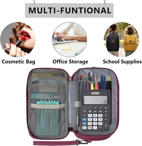 Pencil Case, Chasechic Large Pen Pouch Holder with Double Zipped Compartment and Wristlet for School Office Yellow in Saudi Arabia