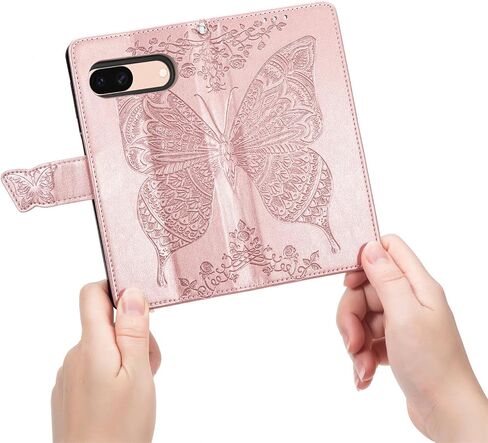 Wallet Case for Google Pixel 8A,PU Leather Flip Protective Phone Case Wrist Strap Card Slots Holder Pocket Emboss Butterfly Flower Stand Case for Google Pixel 8A Black in Saudi Arabia
