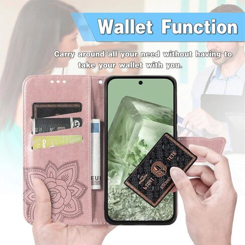 Wallet Case for Google Pixel 8A,PU Leather Flip Protective Phone Case Wrist Strap Card Slots Holder Pocket Emboss Butterfly Flower Stand Case for Google Pixel 8A Black in Saudi Arabia