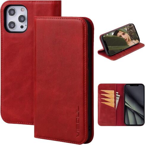 VISOUL Case for iPhone 12 Pro Max 6.7", Genuine Leather Flip Wallet Case Cover with Stand for Men and Women, Magnetic Phone Case Portfolio with Card Holder for iPhone 12 Pro Max 5G 6.7-inch (Black) in Saudi Arabia