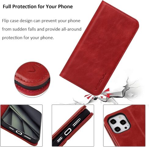 VISOUL Case for iPhone 12 Pro Max 6.7", Genuine Leather Flip Wallet Case Cover with Stand for Men and Women, Magnetic Phone Case Portfolio with Card Holder for iPhone 12 Pro Max 5G 6.7-inch (Black) in Saudi Arabia