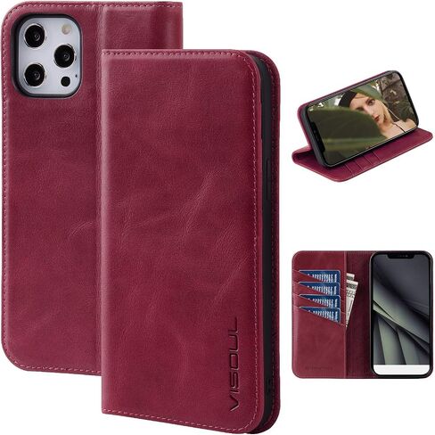 VISOUL Case for iPhone 12 Pro Max 6.7", Genuine Leather Flip Wallet Case Cover with Stand for Men and Women, Magnetic Phone Case Portfolio with Card Holder for iPhone 12 Pro Max 5G 6.7-inch (Black) in Saudi Arabia