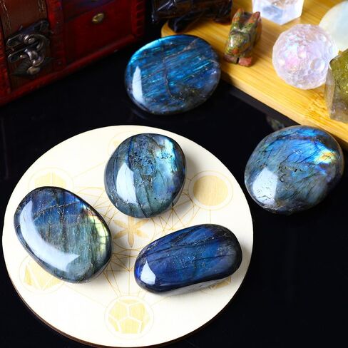 UFEEL Labradorite Palm Stone Crystal - Natural Chakra Reiki Polished Healing Pocket Worry Stone Crystal for Anxiety Stress Relief Therapy in Kuwait
