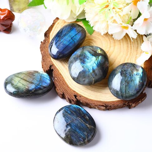 UFEEL Labradorite Palm Stone Crystal - Natural Chakra Reiki Polished Healing Pocket Worry Stone Crystal for Anxiety Stress Relief Therapy in Kuwait