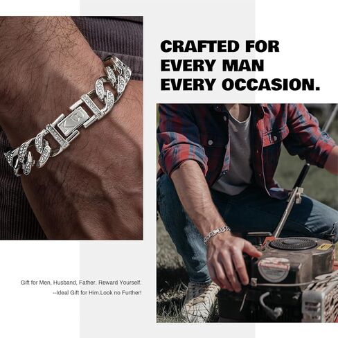 سوار King Will للرجال - سلسلة ربط كوبية سوداء/فضية مرصعة بالزركونيا المكعبة للارتداء اليومي وملاءمة مريحة in Kuwait