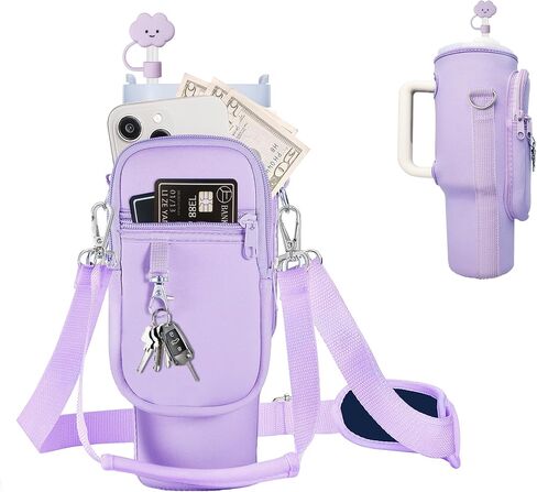 Water Bottle Carrier w/Strap for Stanley Cup 40oz Tumbler, Water Bottle Bag Phone Pocket for Stanley Cup Accessories, Crossbody Water Bottle Holder w/Straw Cover for Simple Modern 40oz in Saudi Arabia