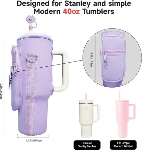 Water Bottle Carrier w/Strap for Stanley Cup 40oz Tumbler, Water Bottle Bag Phone Pocket for Stanley Cup Accessories, Crossbody Water Bottle Holder w/Straw Cover for Simple Modern 40oz in Saudi Arabia