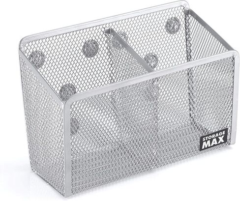 Magnetic Pencil Holder and Locker Organizer, Wire Mesh Storage Basket for Refrigerator, Whiteboard or Office Cabinet. Extra Strong Magnets. Office Accessories (Black, 2 Compartment) in Saudi Arabia
