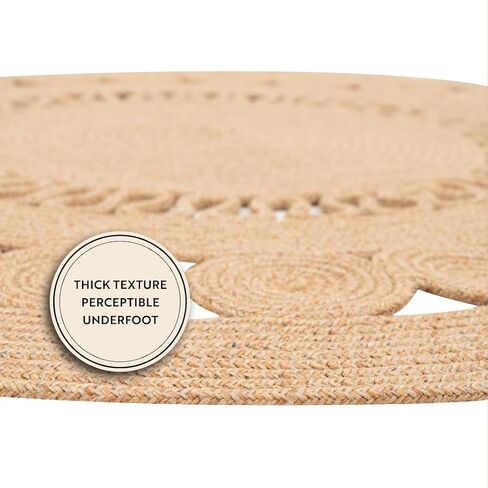 Jute Rug, 4' Round Braided Rugs, Anti Slip Boho Rug, Decorative Pattern Area Rug, Stain Resistant Floor, Kitchen Patio Rug, Entrance Farmhouse Rug, Natural Beige - Spiral in Saudi Arabia