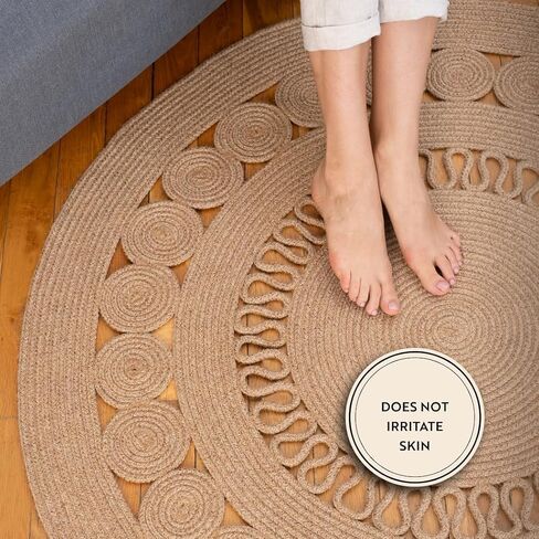 Jute Rug, 4' Round Braided Rugs, Anti Slip Boho Rug, Decorative Pattern Area Rug, Stain Resistant Floor, Kitchen Patio Rug, Entrance Farmhouse Rug, Natural Beige - Spiral in Saudi Arabia