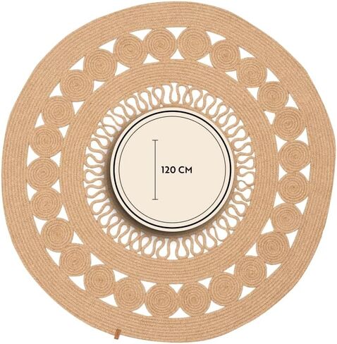 Jute Rug, 4' Round Braided Rugs, Anti Slip Boho Rug, Decorative Pattern Area Rug, Stain Resistant Floor, Kitchen Patio Rug, Entrance Farmhouse Rug, Natural Beige - Spiral in Saudi Arabia
