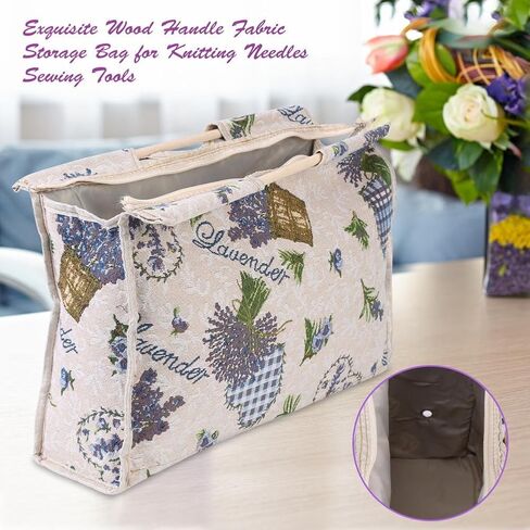 Knitting Yarn Storage Bag, Tote Organizer for Yarn Crochet Hooks Needles and Wool, Also for Magazines Sweaters, with Zipper, Wooden Handle, 2 Colors(Rose) in Saudi Arabia
