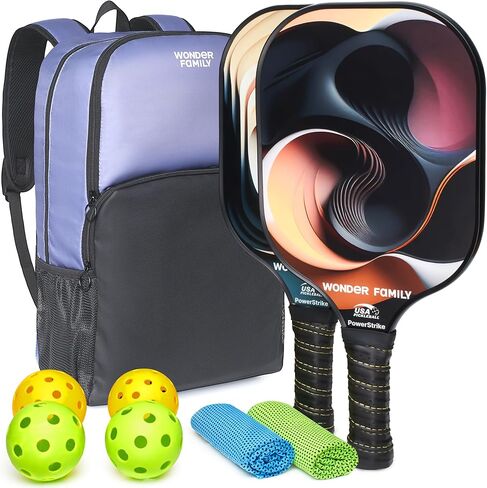 Pickleball Paddles Set of 2- Fiberglass USAPA Approved Pickleball Paddles - Pickleball Rackets with Backpack & 2 Cooling Towel & 4 Balls (2 Outdoor & 2 Indoor) in Saudi Arabia