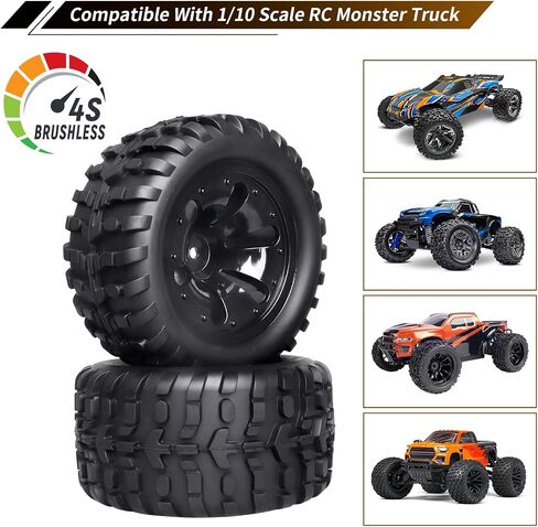 1/10 Scale RC Monster Truck Wheels Tires Set 12mm Hex 2.8 Tires Compatible with Traxxas Stampede Redcat Rustler Brushless Lipo Power 2S-4S (Non-Glued) in Saudi Arabia
