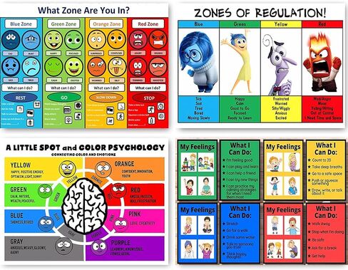 CULION Zones of Regulation Poster, Feelings Posters, Feelings Chart For Kids, Emotions Poster, Autism Sensory Products, Set of 4 (08×12inch) in Saudi Arabia