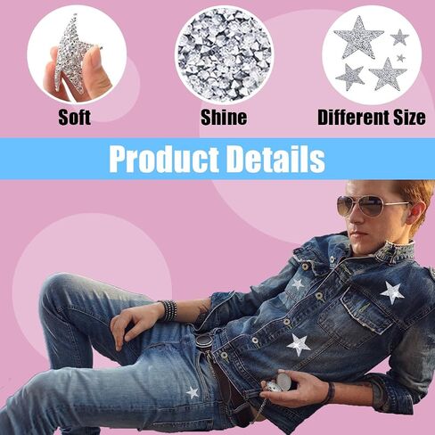 24 Pieces 5 Sizes Iron On Star Patches Adhesive Star Patches Star Shape Rhinestone Appliques Patch DIY Accessory for Clothing Jeans Bags Hats Repair Decoration (Silver) in Saudi Arabia