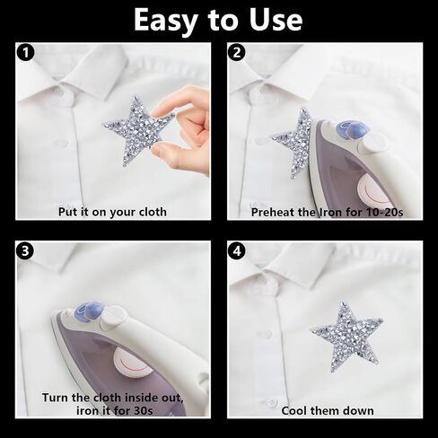 24 Pieces 5 Sizes Iron On Star Patches Adhesive Star Patches Star Shape Rhinestone Appliques Patch DIY Accessory for Clothing Jeans Bags Hats Repair Decoration (Silver) in Saudi Arabia
