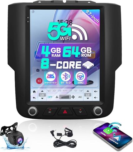 5G WiFi 8 Core Car Stereo Radio 48-EQ for Dodge Ram 1500 2500 3500 2013-2018 9.7in Touch Screen T-Style Head Unit with Wireless Carplay Android Auto Bluetooth DSP SWC Backup Camera (9" 2G+32G) in Kuwait