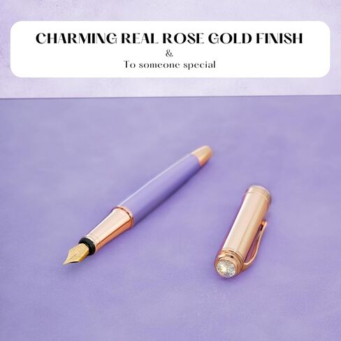 Turquoise Pen with 8MM Diamond-Stunning Luxury Fountain Pen, Schmidt 18K Gold Plated Nib (Medium), Real Rose Gold Finish, Fancy Pen Gift Set for Women, Executive, Nice, Beautiful Designer Pens in Saudi Arabia
