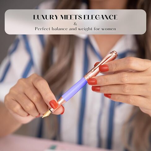 Turquoise Pen with 8MM Diamond-Stunning Luxury Fountain Pen, Schmidt 18K Gold Plated Nib (Medium), Real Rose Gold Finish, Fancy Pen Gift Set for Women, Executive, Nice, Beautiful Designer Pens in Saudi Arabia