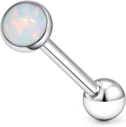 14G Astm F136 Titanium Tongue Rings Round Opal Tongue Piercing Jewelry G23 Solid Titanium Internally Threaded 16MM Tongue Rings Piercing Barbell Jewelry for Women Men 14 Gauge in Saudi Arabia