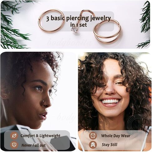 BodyBonita 9Pcs Nose Rings Hoops - 316L Stainless Steel 20G 18G Nose Stud Twist Style Bendable Hypoallergenic Cartilage Earrings for Women Conch Piercing Jewelry Helix Rook Tragus Lobe Daith Snug 8mm 10mm in Saudi Arabia