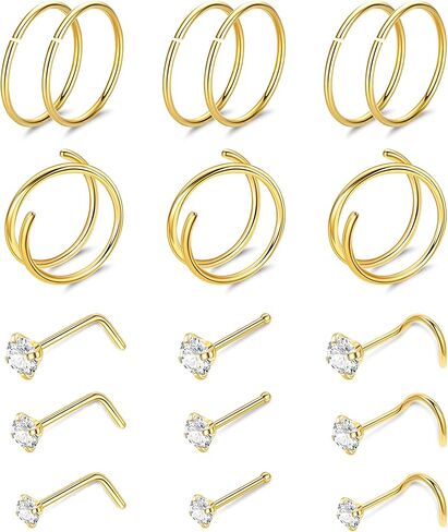 18PCS 20G G23 Titanium Nose Rings for Women Men Pure Titanium Double Nose Rings Hoops for Sensitive Skin L Shaped Screw Bone Nose Studs Hypoallergenic CZ Nose Stud Piercing Jewelry in Saudi Arabia