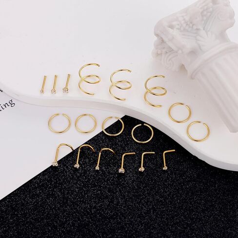 18PCS 20G G23 Titanium Nose Rings for Women Men Pure Titanium Double Nose Rings Hoops for Sensitive Skin L Shaped Screw Bone Nose Studs Hypoallergenic CZ Nose Stud Piercing Jewelry in Saudi Arabia