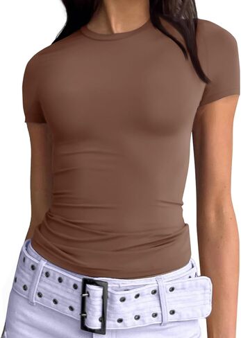 Memorose Womens Short Sleeve Basic T-Shirts Casual Going Out Crop Tops Slim Fit Summer Tops Y2k Clothing 2024 in Saudi Arabia