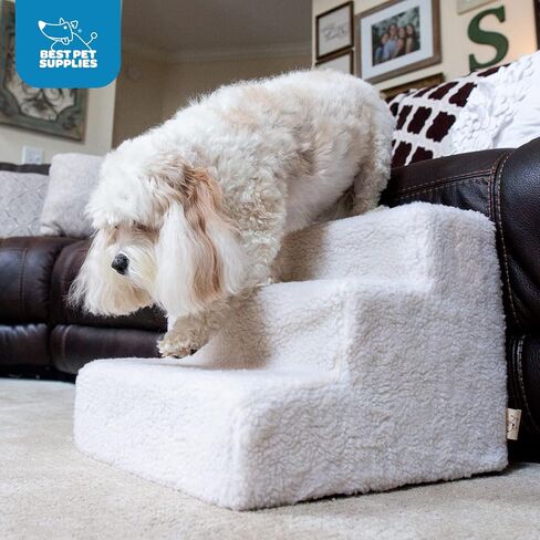 Best Pet Supplies Foam Pet Steps for Small Dogs and Cats, Portable Ramp Stairs for Couch, Sofa, and High Bed Climbing, Non-Slip Balanced Indoor Step Support, Paw Safe - Ivory, 3-Step (H: 13.5") in Saudi Arabia