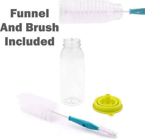 Empty PET Plastic Juice Bottles - Pack of 20 Round Reusable Clear Disposable Milk Bulk Containers with Funnel and Brush and Tamper Evident Caps (White, 4 oz) in Saudi Arabia