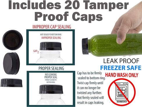 Empty PET Plastic Juice Bottles - Pack of 20 Round Reusable Clear Disposable Milk Bulk Containers with Funnel and Brush and Tamper Evident Caps (White, 4 oz) in Saudi Arabia