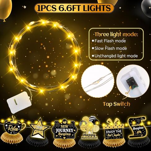 8Pcs Retirement Party Decorations Black Gold Happy Retirement Table Honeycomb Centerpieces with LED Lights Table Topper Decor for Men Women Office Coworker Farewell Going Away Party Supplies in Saudi Arabia