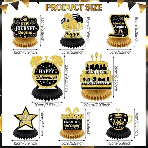 8Pcs Retirement Party Decorations Black Gold Happy Retirement Table Honeycomb Centerpieces with LED Lights Table Topper Decor for Men Women Office Coworker Farewell Going Away Party Supplies in Saudi Arabia
