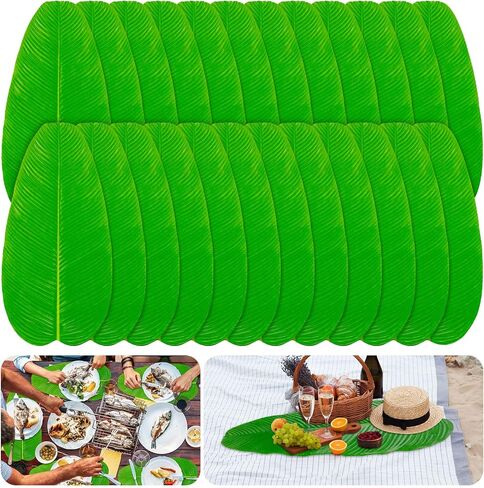 Cindeer 24 Pieces Large Artificial Banana Leaves Faux Tropical Leaves for Hawaiian Luau Party Jungle Beach Theme Decorations Wedding Home Kitchen Table Decoration Accessories in Saudi Arabia