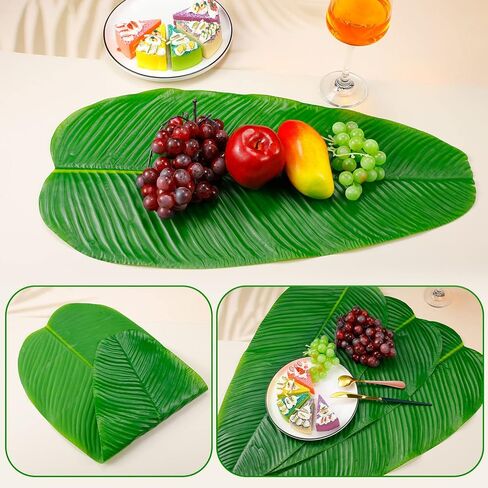 Cindeer 24 Pieces Large Artificial Banana Leaves Faux Tropical Leaves for Hawaiian Luau Party Jungle Beach Theme Decorations Wedding Home Kitchen Table Decoration Accessories in Saudi Arabia