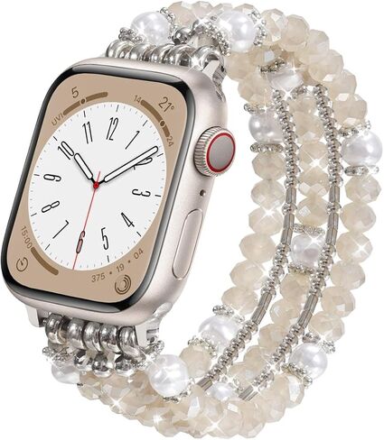 Morse Code Beaded Boho Bracelet Compatible for Apple Watch Band for Women 38mm 40mm 41mm 42mm 44mm 45mm, Handmade Elastic Stretch Apple Watch Band Strap for iWatch Series 9 8 7 6 5 4 3 2 1 SE in Saudi Arabia