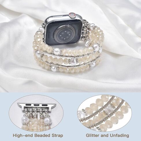 Morse Code Beaded Boho Bracelet Compatible for Apple Watch Band for Women 38mm 40mm 41mm 42mm 44mm 45mm, Handmade Elastic Stretch Apple Watch Band Strap for iWatch Series 9 8 7 6 5 4 3 2 1 SE in Saudi Arabia