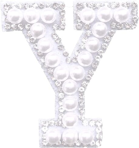 Rhinestone Iron On Patches, Sparkly Rhinestone and Elegant Pearls English Letter A-Z Clothing Decoration Sew On Patches for DIY Project, (M) in Saudi Arabia