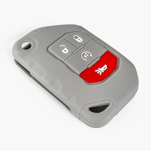 أغطية مفاتيح من السيليكون Click&Fit مكونة من قطعتين متوافقة مع Jeep Wrangler 2018-2022، Rubicon 18-22، Gladiator Sahara 2020-22 - واقيات حافظة مطاطية لمفتاح السيارة عن بعد، 4 أزرار، 68292944AA، أسود ورمادي in Kuwait