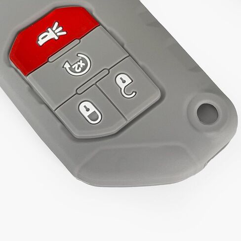 أغطية مفاتيح من السيليكون Click&Fit مكونة من قطعتين متوافقة مع Jeep Wrangler 2018-2022، Rubicon 18-22، Gladiator Sahara 2020-22 - واقيات حافظة مطاطية لمفتاح السيارة عن بعد، 4 أزرار، 68292944AA، أسود ورمادي in Kuwait